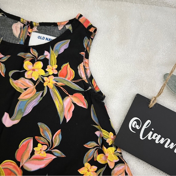 OLD NAVY Toddler Girls Black Flowered Sleeveless Swing Dress - Picture 2 of 7